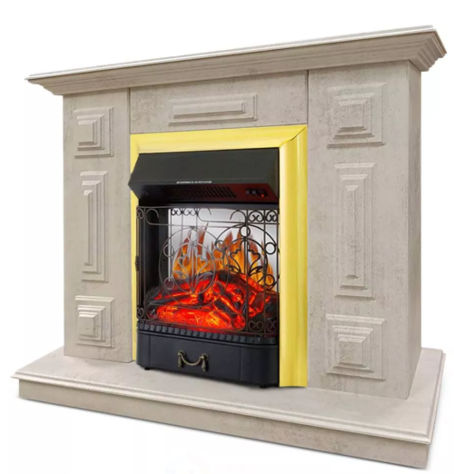 Каминокомплект Хорошие Камины Юпитер с очагом Royal Flame Majestic FX M Brass цемент — фото 2