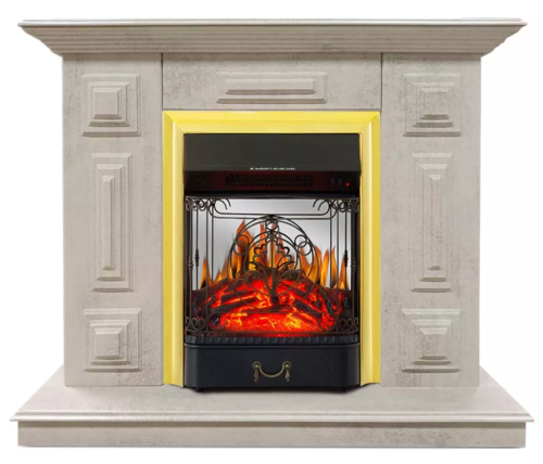 Каминокомплект Хорошие Камины Юпитер с очагом Royal Flame Majestic FX M Brass цемент — фото 1