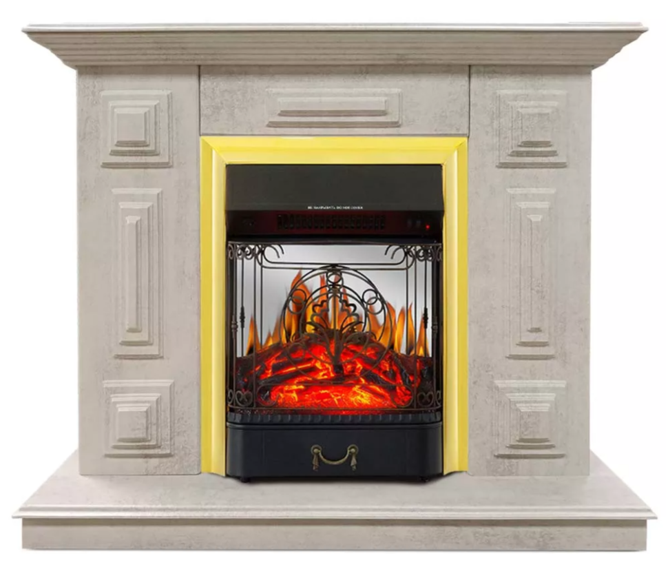 Каминокомплект Хорошие Камины Юпитер с очагом Royal Flame Majestic FX M Brass цемент — фото 1
