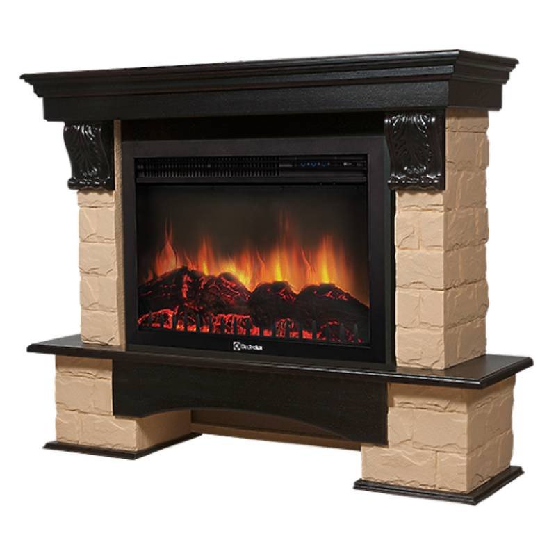 Каминокомплект Firelight Forte 30U угловой с очагом Electrolux EFP/P-3020LS камень бежевый/шпон темный дуб — фото 2