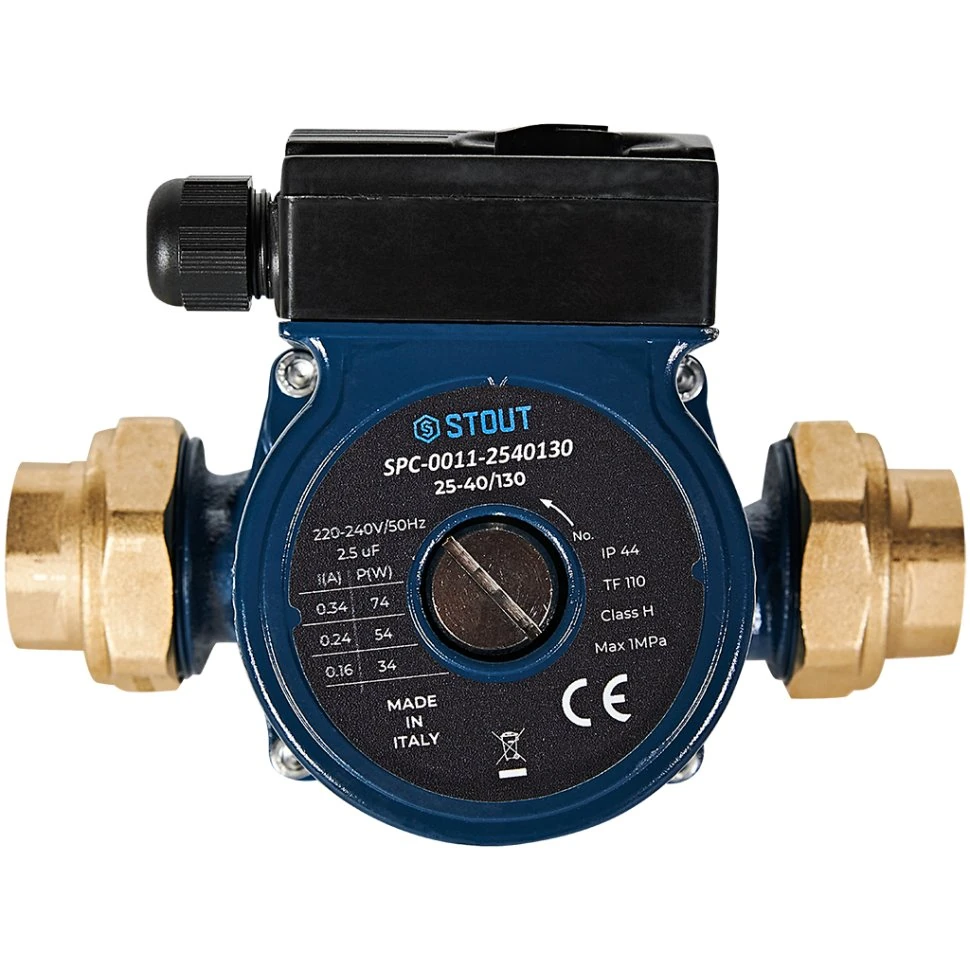 Изображение товара Циркуляционный насос Stout 25-40/130 220/240V 50Hz с латунными гайками G 1 1/2 x Rp 1