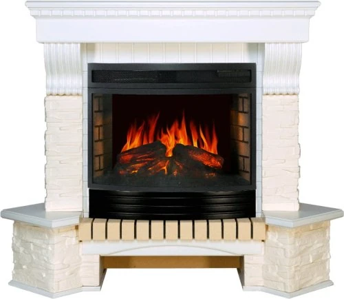 Изображение товара Каминокомплект Royal Flame Pierre Luxe сланец белый угловой c очагом Dioramic 25 FX