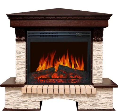 Изображение товара Каминокомплект Royal Flame Pierre Luxe угловой мелкий сланец бежевый c очагом Jupiter FX New