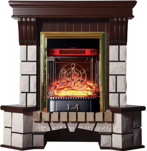 Изображение товара Каминокомплект Interflame Экстер М махагон угловой с очагом Majestic FX M Brass