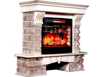 Каминокомплект Interflame Экстер Кавказ бежевый патина с очагом Panoramic 06 25 LED FX QZ