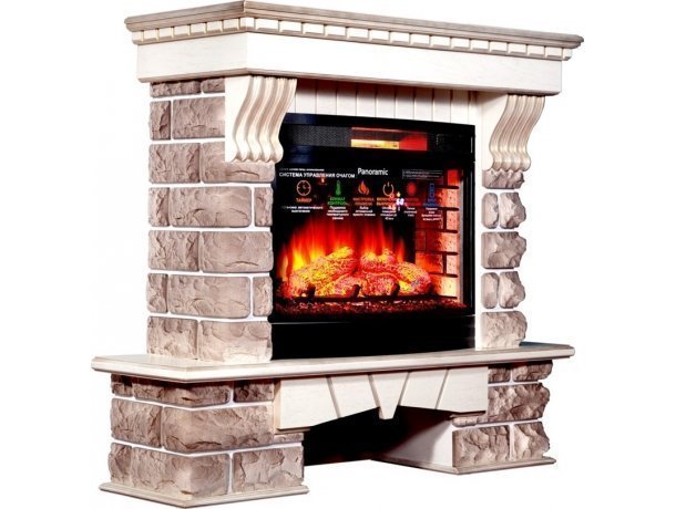 Каминокомплект Interflame Экстер Кавказ бежевый патина с очагом Panoramic 06 25 LED FX QZ — фото 2