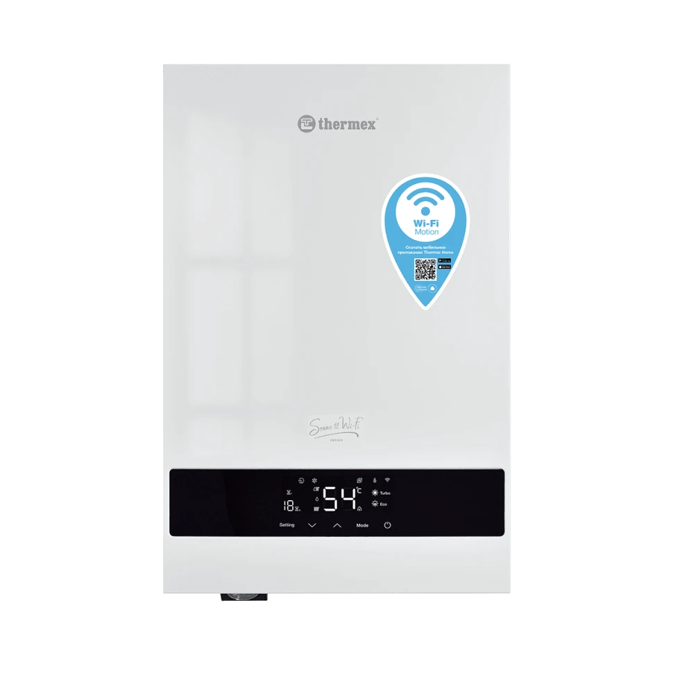 Изображение товара Электрический настенный котел Thermex Sonne 12 Wi-Fi White для отопления до 120 м² Изображение товара Электрический настенный котел Thermex Sonne 12 Wi-Fi White для отопления до 120 м²