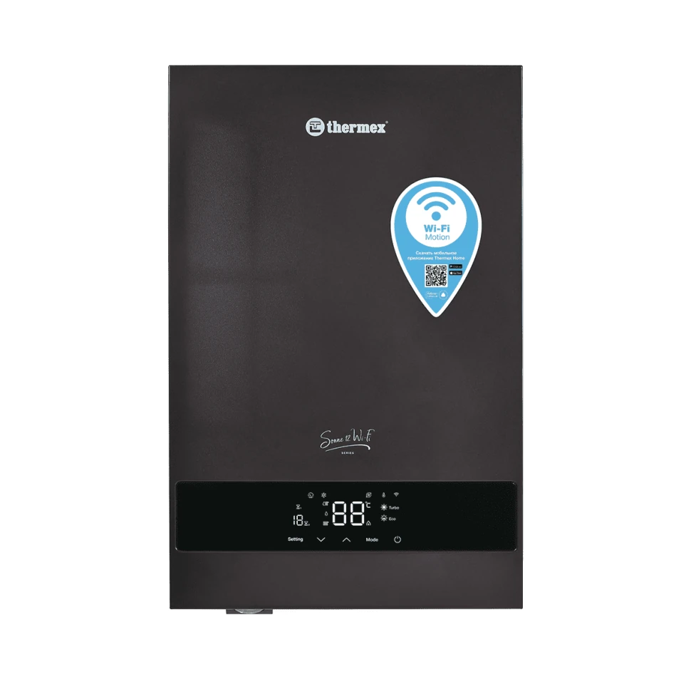 Изображение товара Электрический настенный котел Thermex Sonne 12 Wi-Fi Grey для отопления до 120 м² Изображение товара Электрический настенный котел Thermex Sonne 12 Wi-Fi Grey для отопления до 120 м²