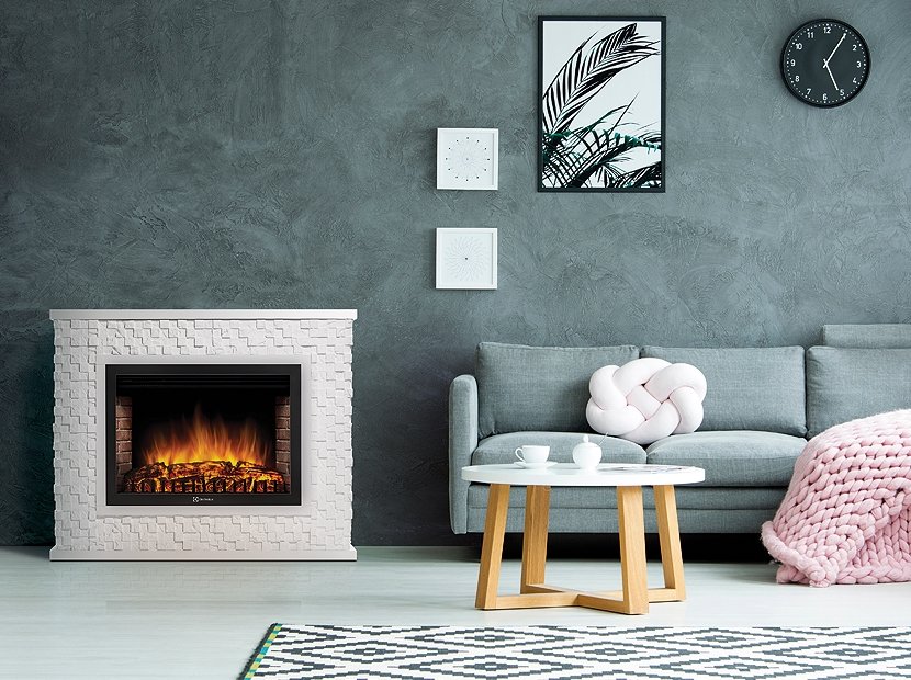 Каминокомплект Firelight Quadro 30 с очагом Electrolux EFP/P-3020LS камень песчаник античный белый/белая эмаль — фото 7