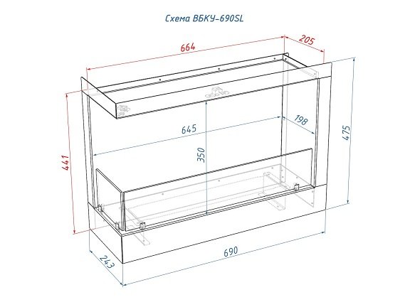 Встроенный биокамин Lux Fire Угловой 690 S