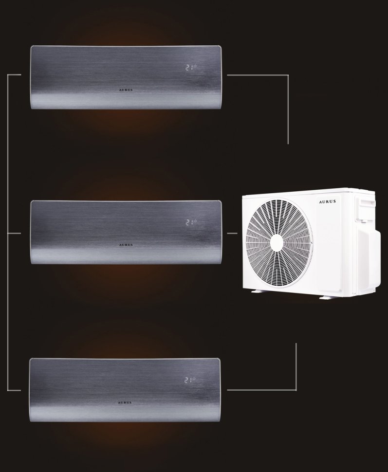 Мульти сплит-система на 3 комнаты 35+35+35 м2 AURUS ADI/in-12HN8/BLACK*3/ADMI/out-36H4N8 D Series