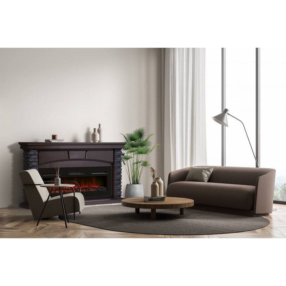 Каминокомплект Firelight Porto Long с очагом Electrolux Infinity EFP/P-1600ULS камень черный/шпон венге — фото 10