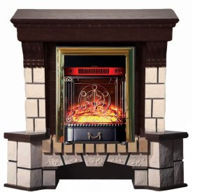 Изображение товара Каминокомплект Interflame Экстер темный дуб угловой с очагом Majestic FX M Brass