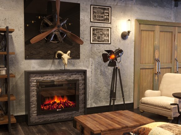 Каминокомплект Firelight Loft 30 с очагом Electrolux EFP/P-3020LS камень черный/черная эмаль