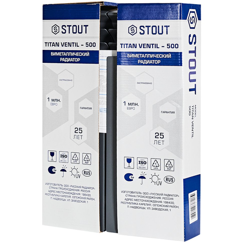 Биметаллический радиатор отопления Stout Titan Ventil 500 4 секции графит RAL 7024