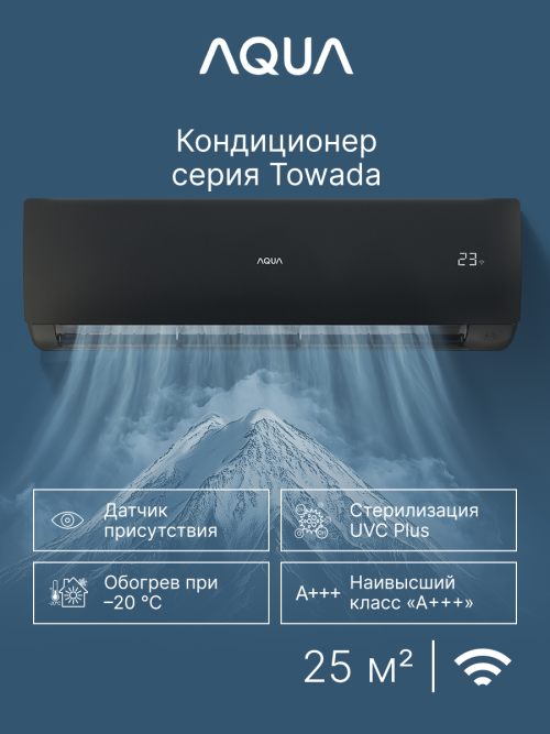 Сплит-система Aqua AQI-25FIS1/R3-B(IN)/AQI-25FIS1/R3(OUT) Towada Inverter Black — фото 1