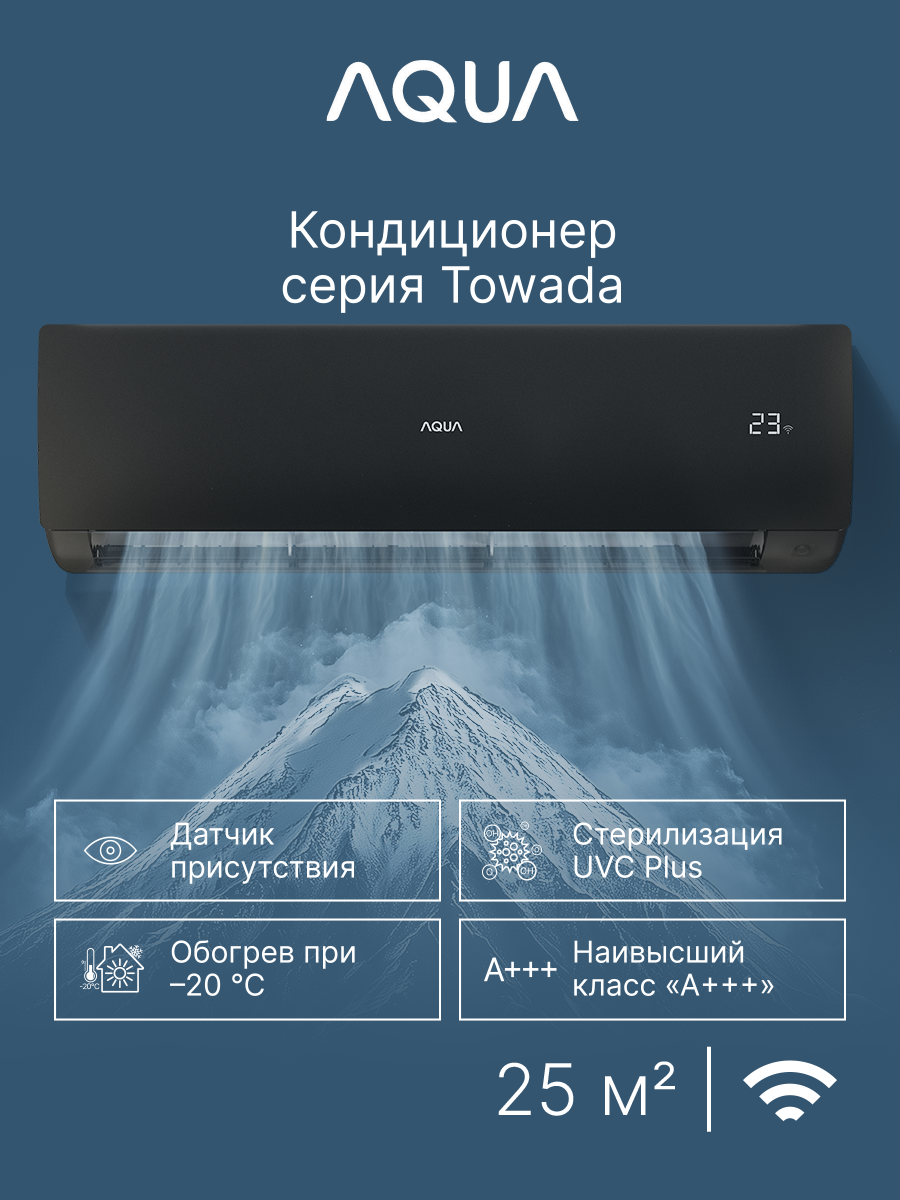 Сплит-система Aqua AQI-25FIS1/R3-B(IN)/AQI-25FIS1/R3(OUT) Towada Inverter Black — фото 1