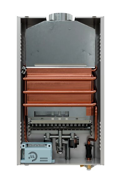 Проточный газовый водонагреватель E8 tempo E8WAY20 (белая стеклянная панель)