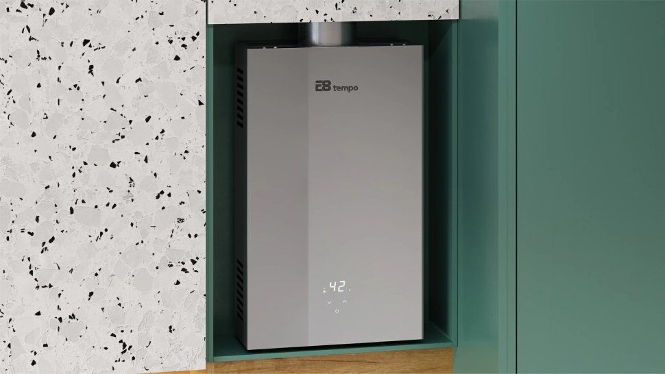 Проточный газовый водонагреватель E8 tempo E8WBY20 (серая стеклянная панель)