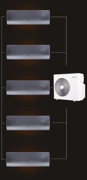 Мульти сплит-система на 5 комнат 25+25+25+25+25 м2 AURUS ADI/in-09HN8/BLACK*5/ADMI/out-42H5N8 D Series