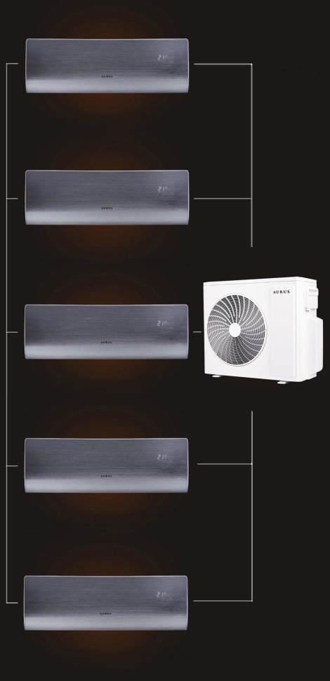 Мульти сплит-система на 5 комнат 25+25+25+25+25 м2 AURUS ADI/in-09HN8/BLACK*5/ADMI/out-42H5N8 D Series
