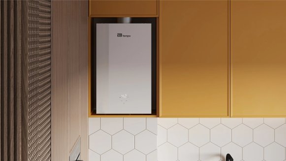 Проточный газовый водонагреватель E8 tempo E8WAY24 (белая стеклянная панель)