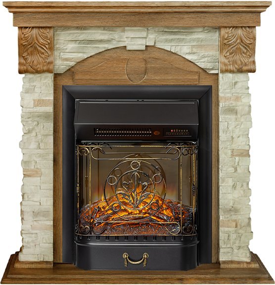 Каминокомплект Royal Flame Dublin (Разборный) с очагом Majestic FX M Black RC дуб коньяк/камень онтарио — фото 1