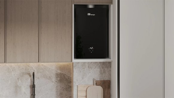 Проточный газовый водонагреватель E8 tempo E8WCY24 (черная стеклянная панель)