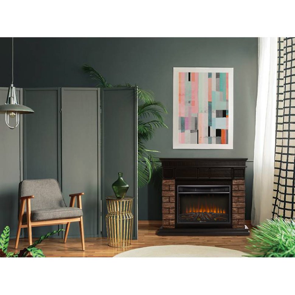 Каминокомплект Firelight Bricks Wood 30 с очагом Electrolux EFP/P-3320RLS N камень коричневый/шпон темный дуб — фото 4