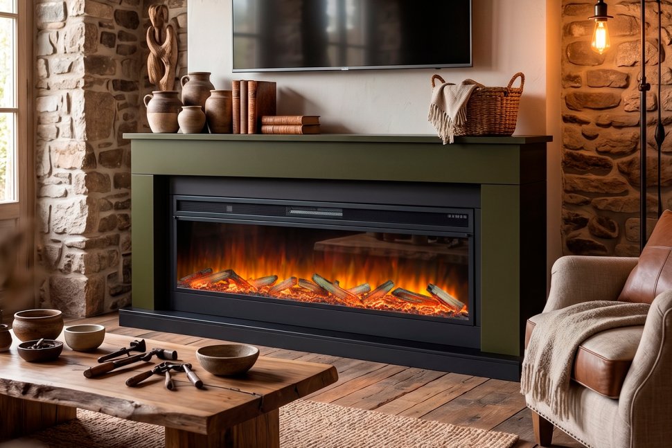 Каминокомплект Royal Flame Bergen 60 SFT (Разборный) с очагом Vision 60 LOG LED темная олива — фото 9