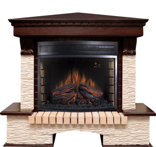 Каминокомплект Royal Flame Pierre Luxe угловой мелкий сланец бежевый c очагом Dioramic 28 LED FX — фото 1