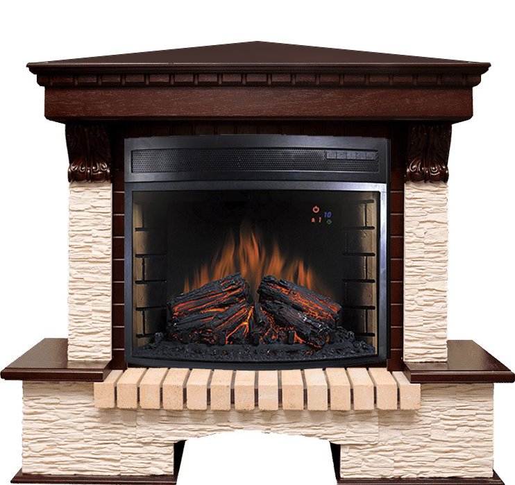 Каминокомплект Royal Flame Pierre Luxe угловой мелкий сланец бежевый c очагом Dioramic 28 LED FX — фото 1