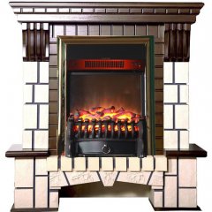Каминокомплект Interflame Экстер М средний дуб с очагом Fobos FX M Brass