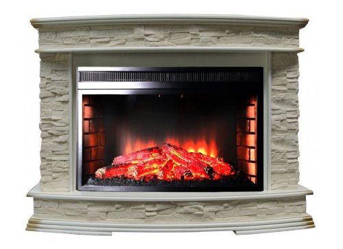 Каминокомплект Interflame Памир сланец с очагом Panoramic 33W LED FX бежевый с золотой патиной — фото 1