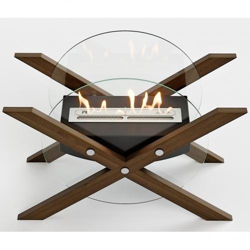 Изображение товара Напольный биокамин Lux Fire Робинзон с закаленным стеклом и деревянными накладками
