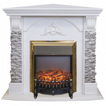 Каминокомплект RealFlame Athena Corner GR STD/EUG/25/25'5 WT с очагом Fobos s Lux Black/Brass