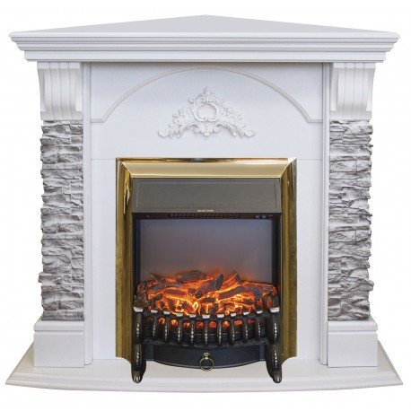 Каминокомплект RealFlame Athena Corner GR STD/EUG/25/25'5 WT с очагом Fobos s Lux Black/Brass — фото 1