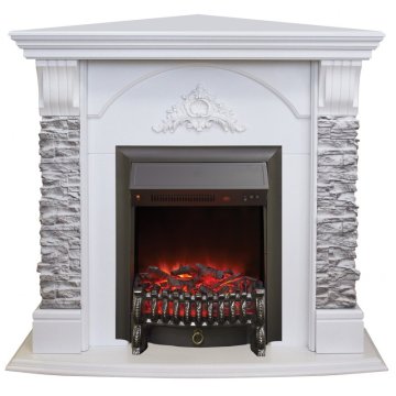 Каминокомплект RealFlame Athena Corner GR STD/EUG/25/25'5 WT с очагом Fobos s Lux Black/Brass