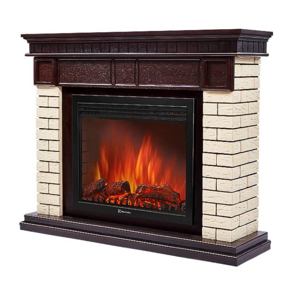 Каминокомплект Firelight Bricks 30 с очагом Electrolux EFP/P-3020LS камень бежевый/шпон темный дуб — фото 2