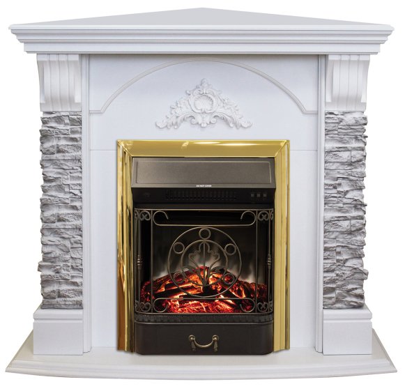Изображение товара Каминокомплект RealFlame Athena Corner GR STD/EUG/25/25'5 WT с очагом Majestic s Lux Black/Brass