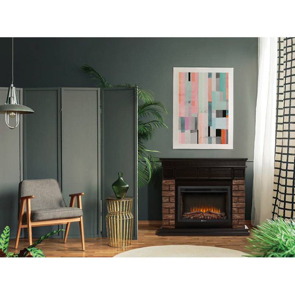 Каминокомплект Firelight Bricks Wood 30 с очагом Electrolux EFP/P-3020RLS N камень коричневый/шпон темный дуб — фото 4