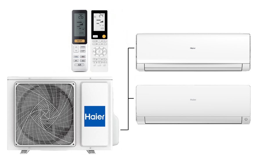 Мульти сплит-система на 2 комнаты 35+50 м2 Haier Lightera AS12NS6ERA-W+Flexis SM AS50S2SF2FA-W/2U50S2SM1FA-3 c Wi-Fi модулем ESP32