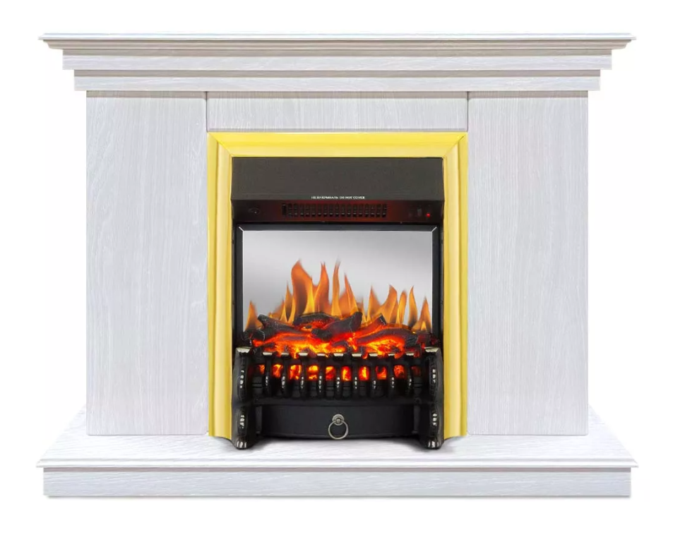 Каминокомплект Хорошие Камины Марс с очагом Royal Flame Fobos FX M Brass белое дерево — фото 1