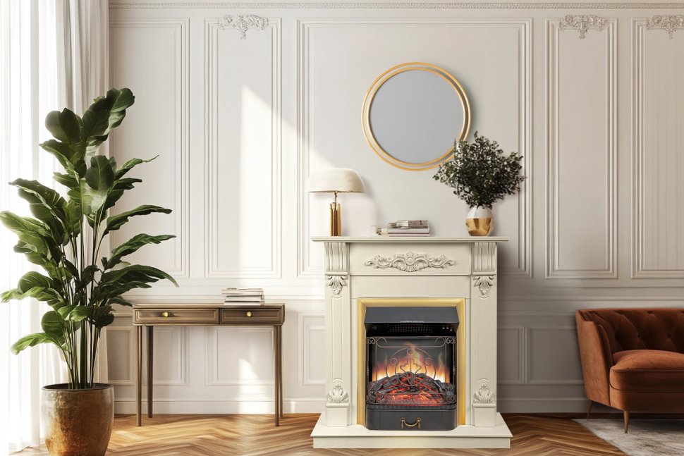 Каминокомплект Royal Flame Palermo SFT (Разборный) c очагом Majestic FX M Brass слоновая кость — фото 8