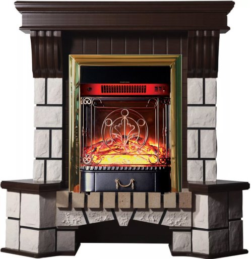 Каминокомплект Interflame Экстер М темный дуб угловой с очагом Majestic FX M Brass — фото 1