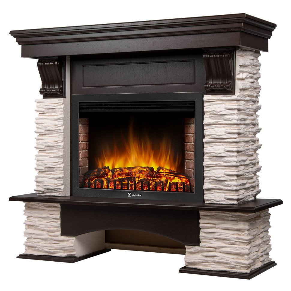 Каминокомплект Firelight Pietra Nuovo 30 с очагом Electrolux EFP/P-3020LS сланец белый/шпон темный дуб — фото 2
