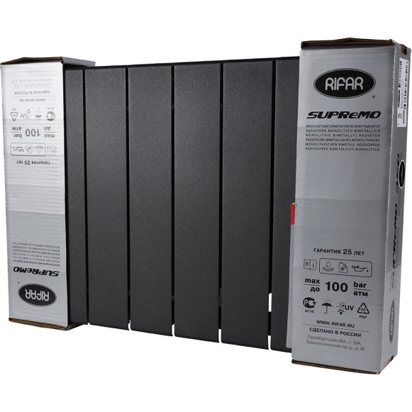 Биметаллический радиатор отопления Rifar Supremo 350 боковое подключение 8 секций антрацит