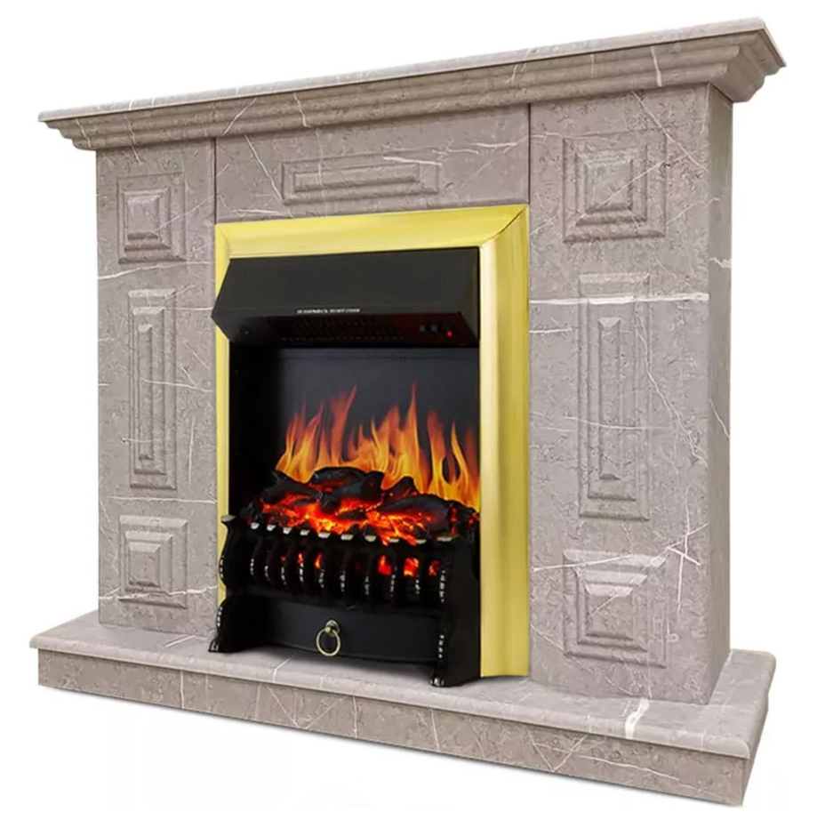 Каминокомплект Хорошие Камины Юпитер с очагом Royal Flame Fobos FX Brass мрамор — фото 2