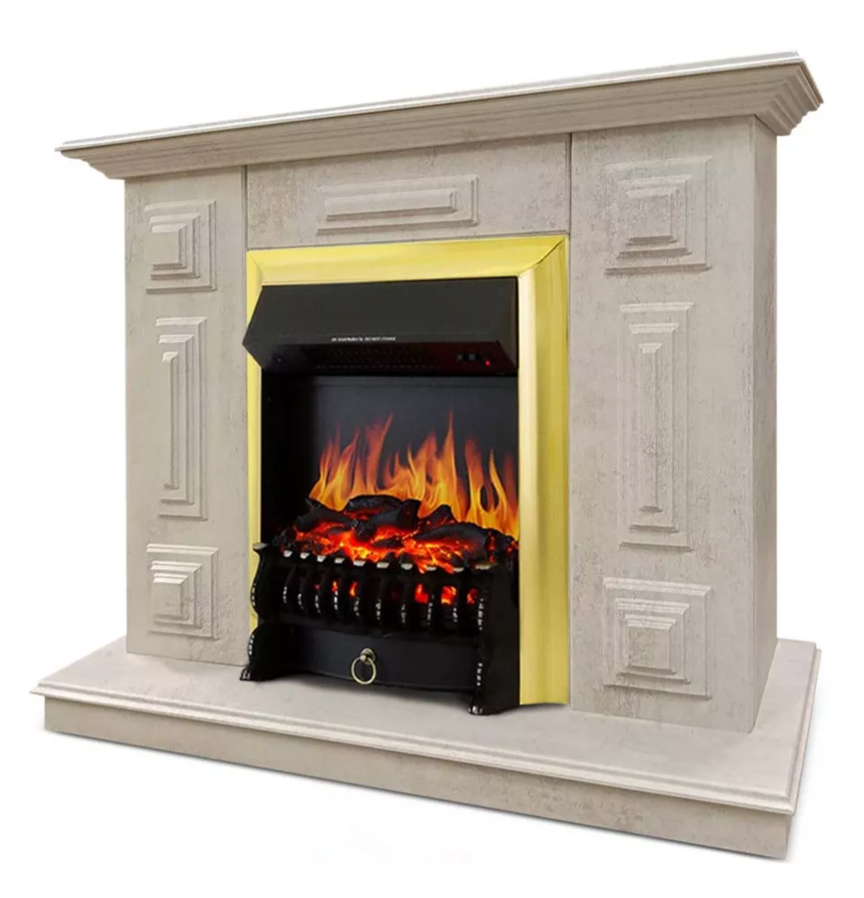 Каминокомплект Хорошие Камины Юпитер с очагом Royal Flame Fobos FX Brass цемент — фото 2