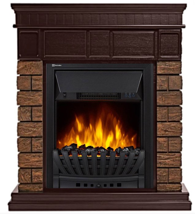 Каминокомплект Firelight Bricks Wood Classic с очагом Electrolux EFP/P-1020LS камень коричневый/шпон темный дуб — фото 1